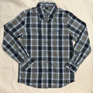 Oakley Men's Size S Grey Blue Plaid Cotton Blend Button Down Shirt